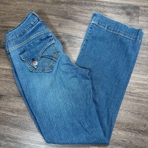 L.E.I Sophia Flare Jeans Low Rise Y2K Stretch Bootcut Denim 14